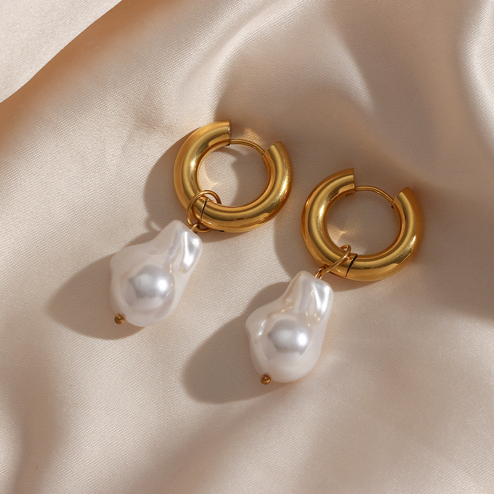 Pearl Hoop Earrings | Contemporary Indo-Western Design | 22K Gold